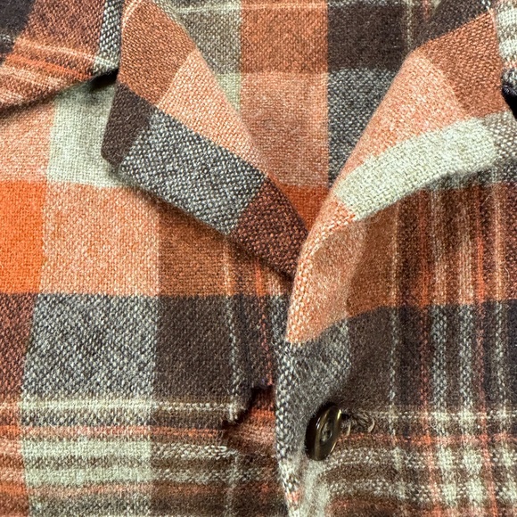 Vintage 70’s Pendleton Boardshirt Loop Collar Rust Orange & Tan Plaid Size Large - Picture 5 of 6